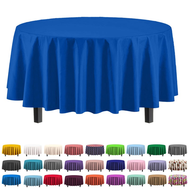 Party Solids 6-Pack Premium Plastic Tablecloth 84in. Round Plastic Table Cover - Dark Blue - Image 1